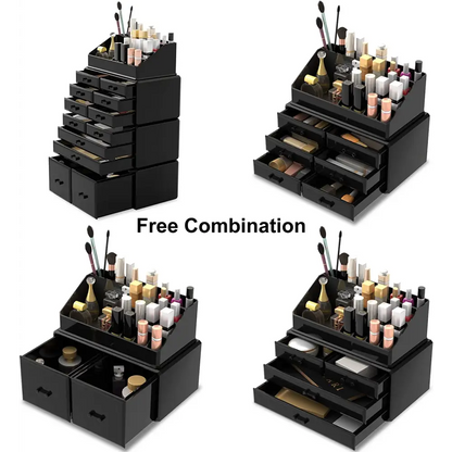 Makeup Cosmetic Organizer Storage with 12 Drawers Display Boxes (black) | Black Plastic Makeup Organizer Multiple