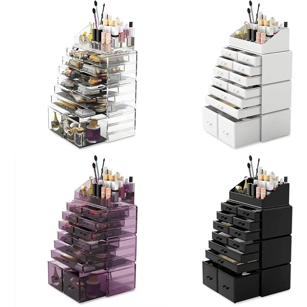 Makeup Cosmetic Organizer Storage with 12 Drawers Display Boxes (white) | Clear White Purple Black Stackable