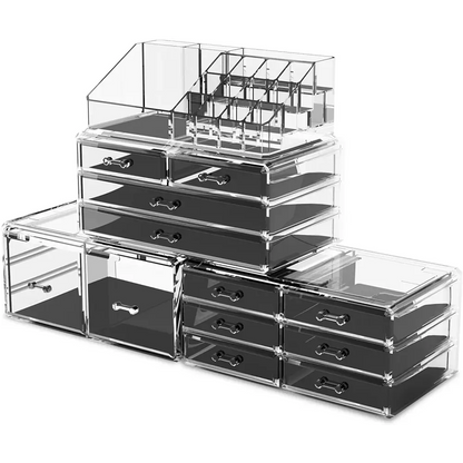 Makeup Cosmetic Organizer Storage with 12 Drawers Display Boxes (clear) | Clear Acrylic Makeup Organizer Black