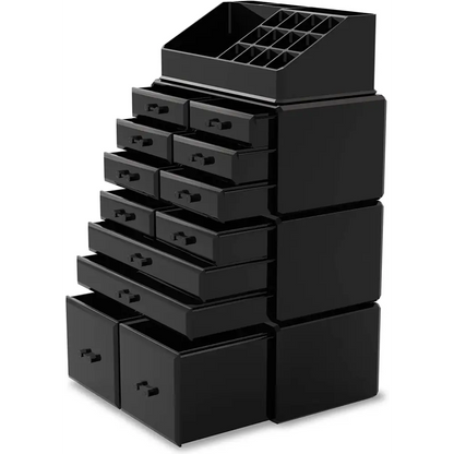 Makeup Cosmetic Organizer Storage with 12 Drawers Display Boxes (black) | Black Plastic Makeup Organizer Multiple