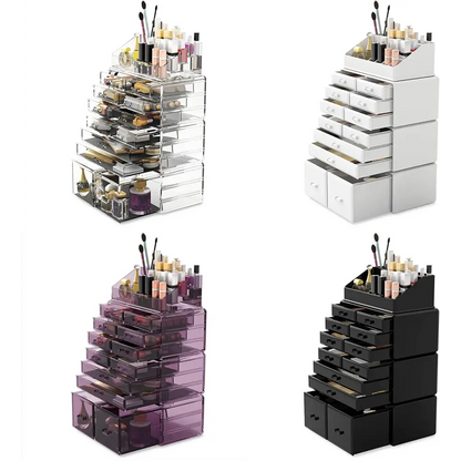 Makeup Cosmetic Organizer Storage with 12 Drawers Display Boxes (black) | Clear White Purple Black Stackable