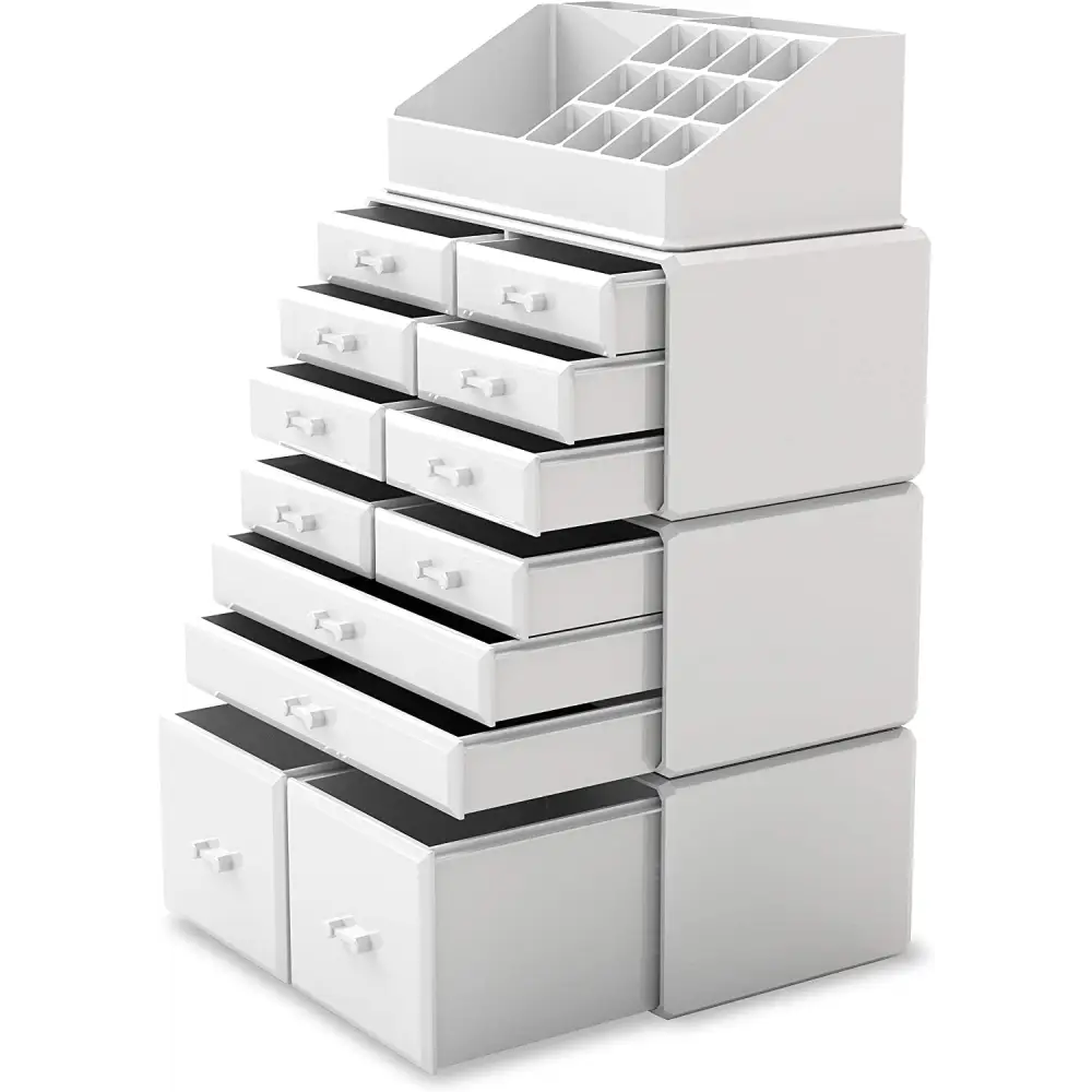 Makeup Cosmetic Organizer Storage with 12 Drawers Display Boxes (white) | White Plastic Multi-drawer Makeup Organizer