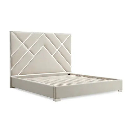 Matrix Bed Frame Fabric Padded Upholstery High Quality Slats Polished Stainless Steel Feet