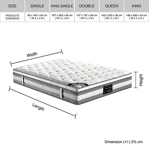 Mattress Euro Top Double Size Pocket Spring Coil with Knitted Fabric Medium Firm 34cm Thick