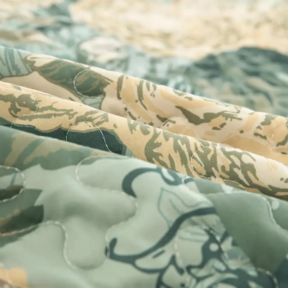 Meadow Butterfly Green Quilted Bedspread Set with Floral Details and Pillowcases