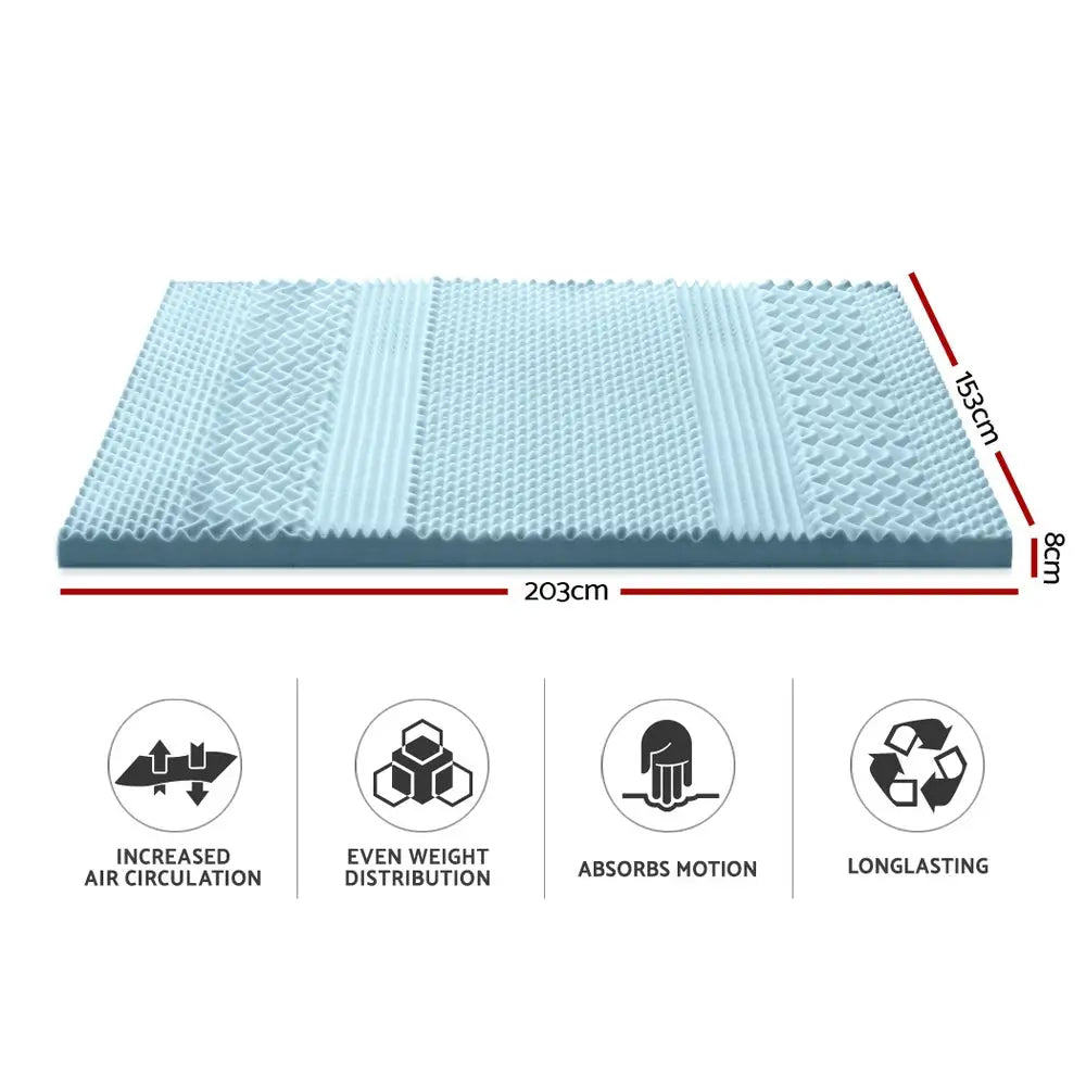Memory Foam Mattress Topper 7-zone 8cm Queen | Light Blue Memory Foam Mattress