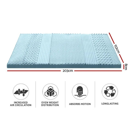Memory Foam Mattress Topper 7-zone 8cm Queen | Light Blue Memory Foam Mattress
