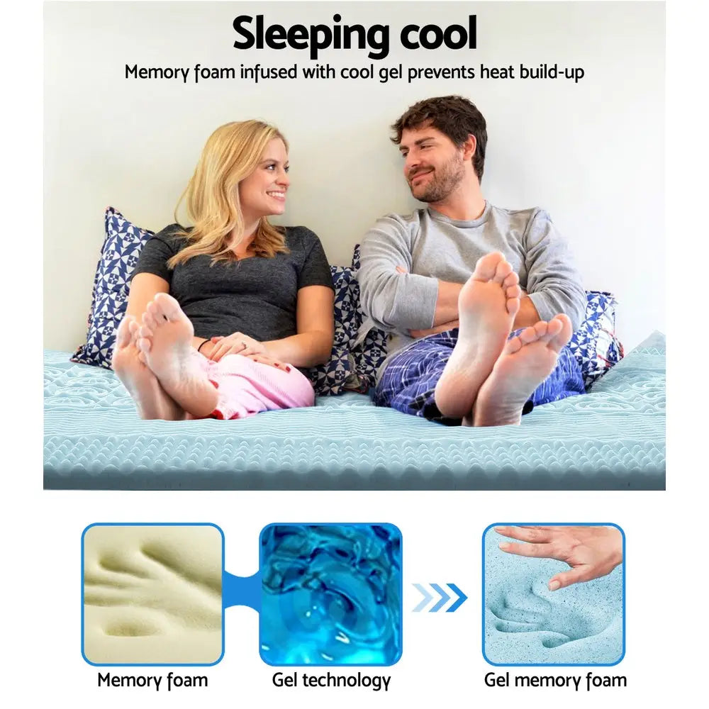 Memory Foam Mattress Topper 7-zone 8cm Queen | Light Blue Memory Foam Mattress