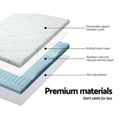 Memory Foam Mattress Topper 7-zone 8cm Queen | White Removable Zipped Bamboo Cover