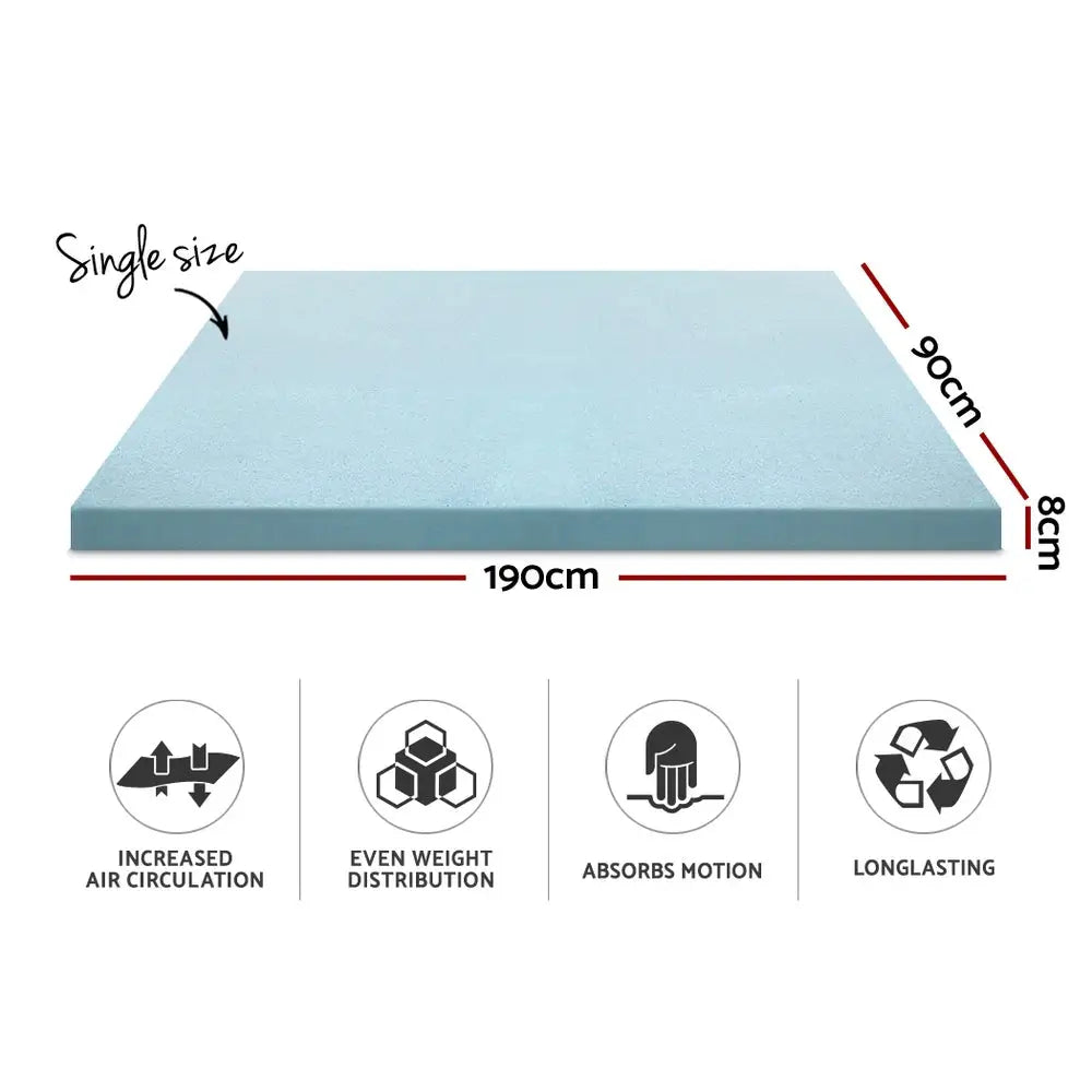 Memory Foam Mattress Topper Cool Gel 8cm Single