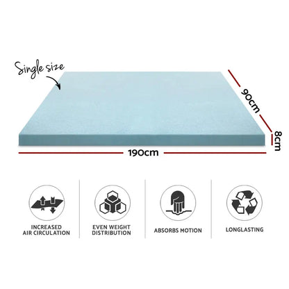Memory Foam Mattress Topper Cool Gel 8cm Single