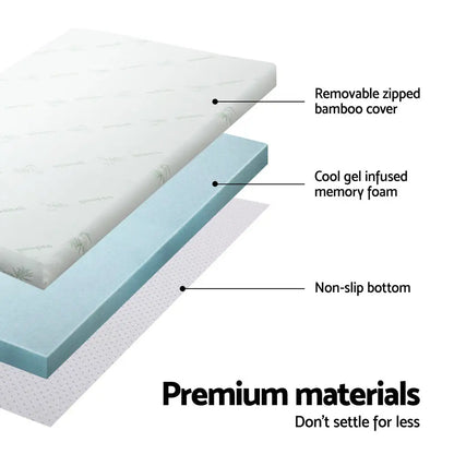 Memory Foam Mattress Topper Cool Gel Bed Mat Bamboo 10cm Single