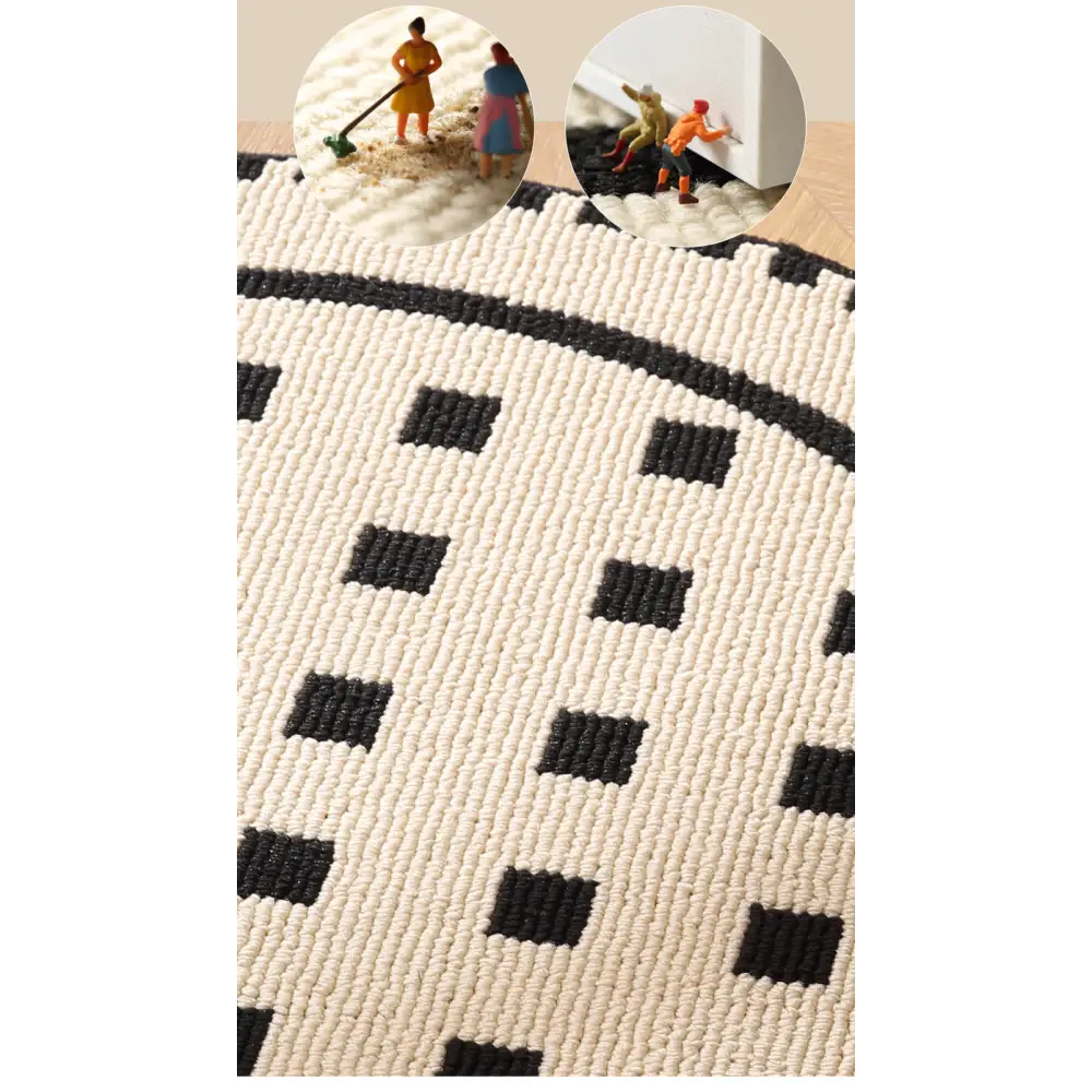 Meragh White Modern Round Area Rug with Geometric Black and Pattern