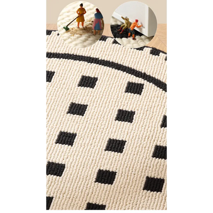 Meragh White Modern Round Area Rug with Geometric Black and Pattern