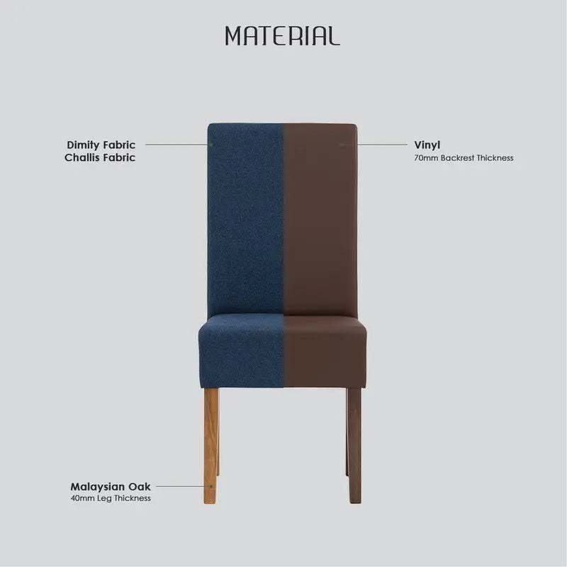 Mesi Dining Chair X2 - Natural Colour Legs Blue Challis Fabric Upholstery