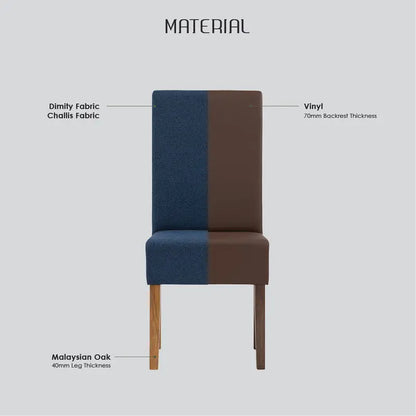 Mesi Dining Chair X2 - Natural Colour Legs Blue Challis Fabric Upholstery