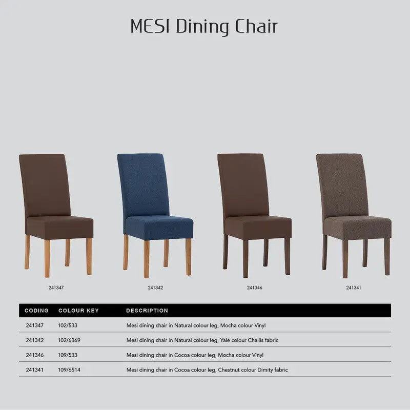 Mesi Dining Chair X2 - Natural Colour Legs Blue Challis Fabric Upholstery