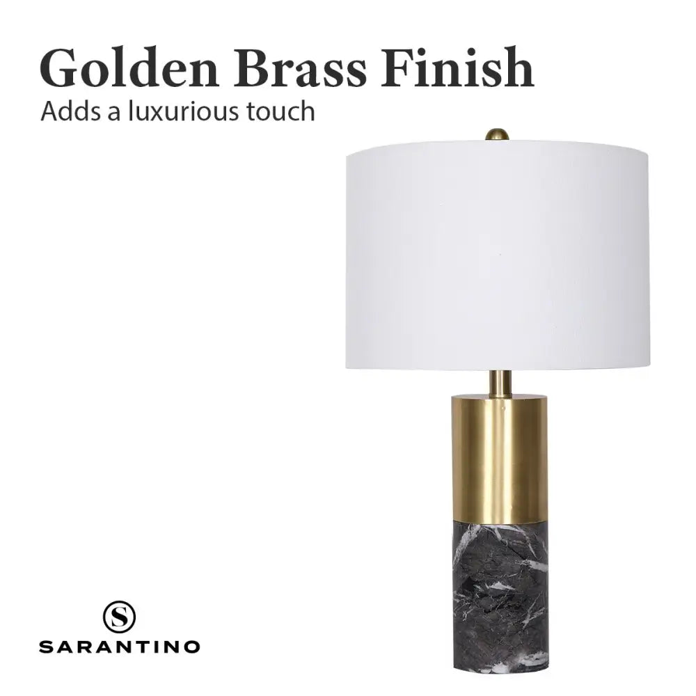 Metal and Marble Table Lamp in Black