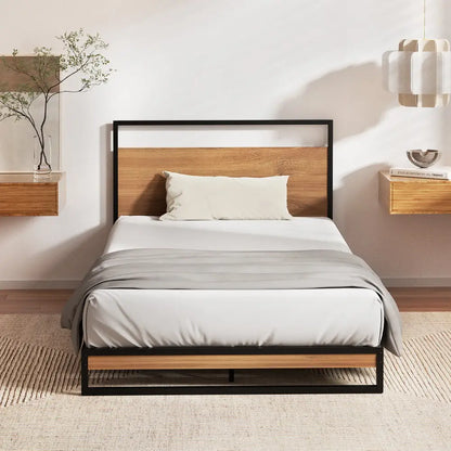 Metal Bed Frame King Single Size Beds Platform with Mattress