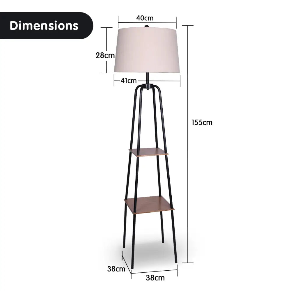 Metal Etagere Floor Lamp Shade Shelf in Wood Finish