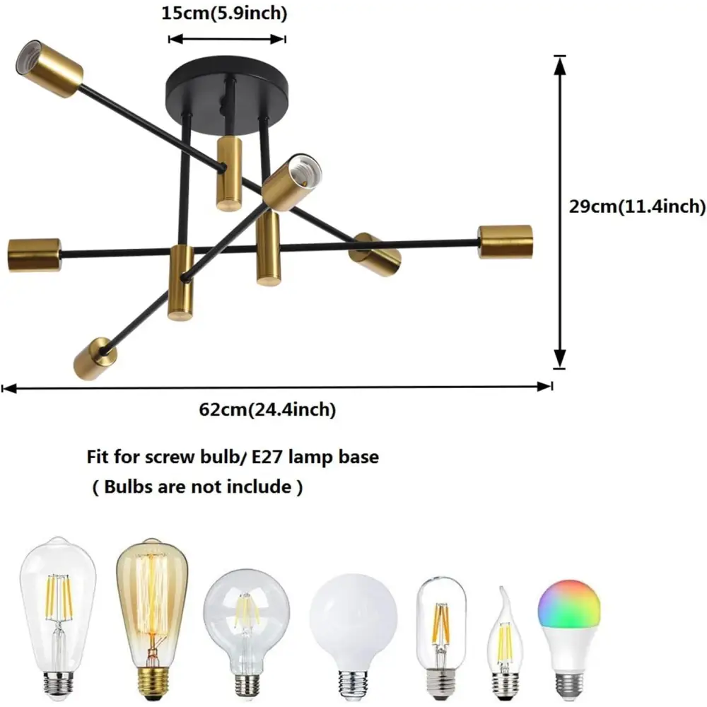 Mid Century Chandelier Modern 6-light Black & Gold