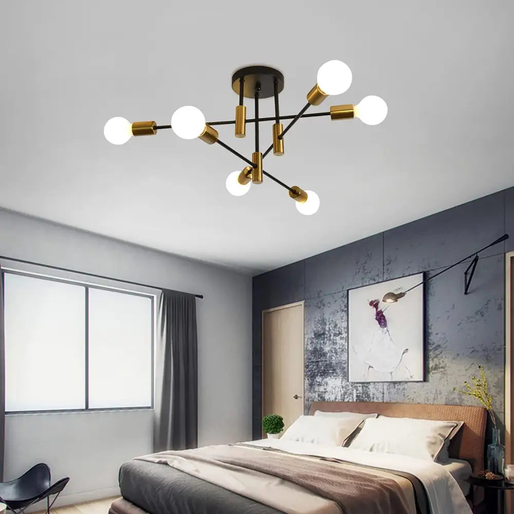 Mid Century Chandelier Modern 6-light Black & Gold