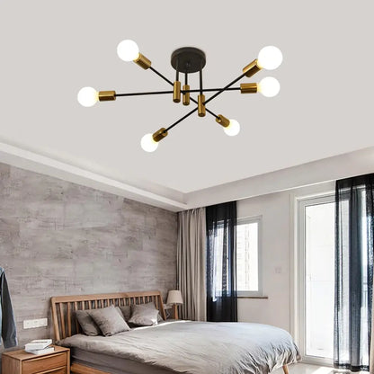 Mid Century Chandelier Modern 6-light Black & Gold