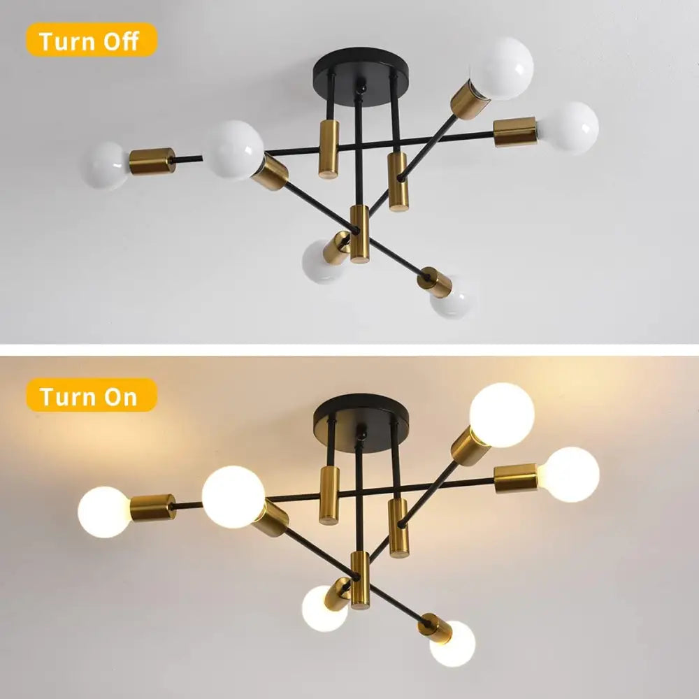 Mid Century Chandelier Modern 6-light Black & Gold