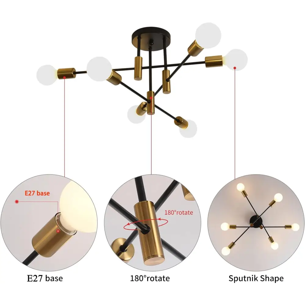 Mid Century Chandelier Modern 6-light Black & Gold