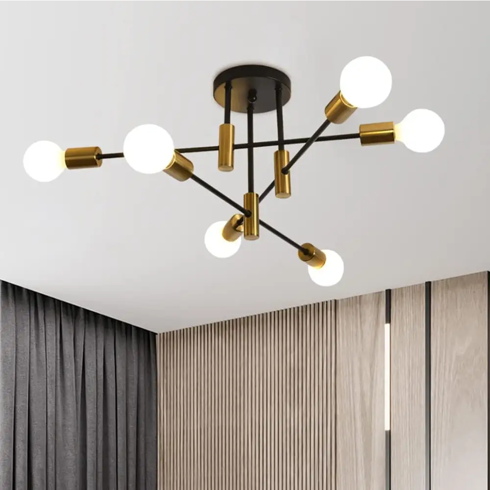 Mid Century Chandelier Modern 6-light Black & Gold