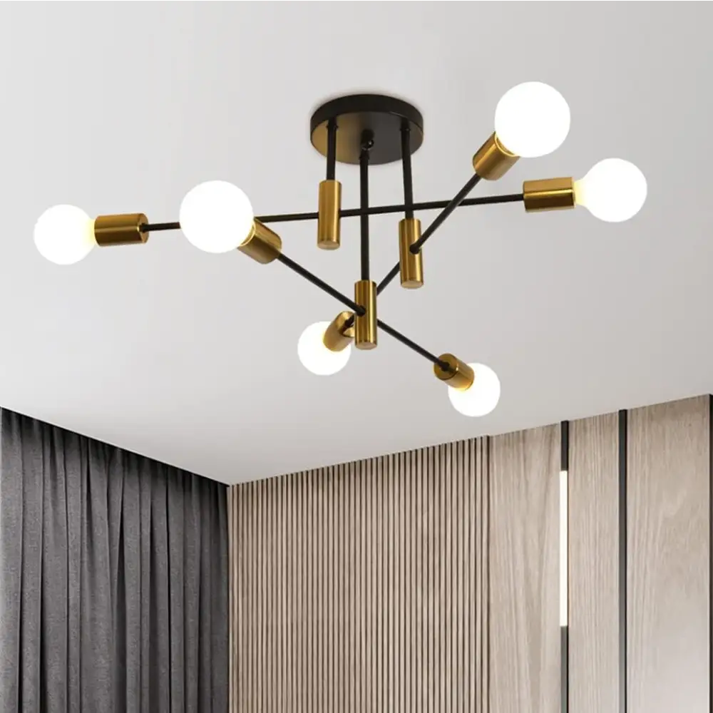 Mid Century Chandelier Modern 6-light Black & Gold