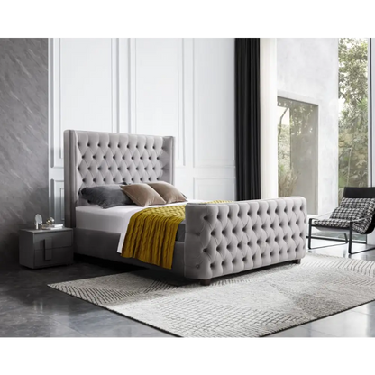 Milan Grey Velvet Tufted Headboard and End Board Bed Frame - Queen