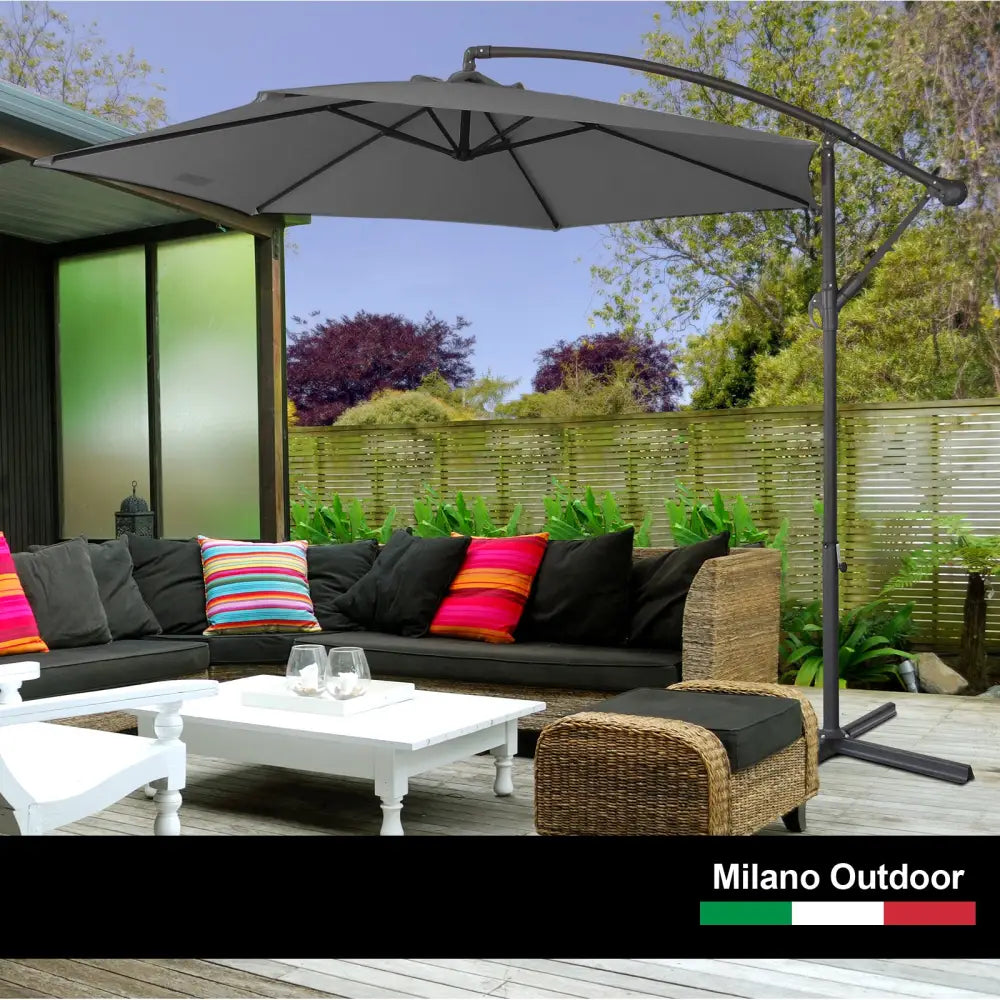 Milano 3m Outdoor Umbrella Cantilever with Protective Cover Patio Garden Shade - Charcoal