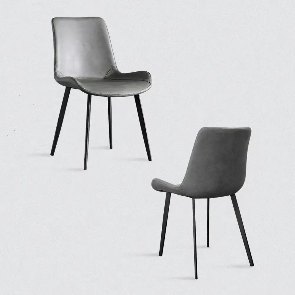 Minimal List Dining Chairs Pu Retro Chair Cafe Kitchen Modern Metal Legs x 2 Grey