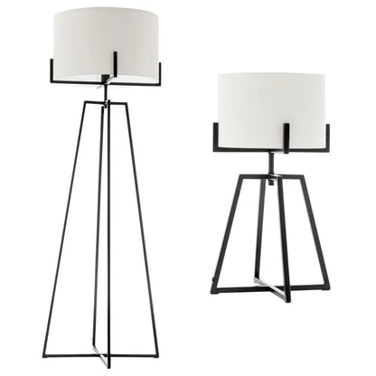 Modern Dimmable Floor Lamp + Table Desk W/ Linen Shade Scandi - Matte Black