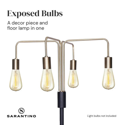 Modern Exposed Bulb 4-arm Industrial Light Floor Lamp