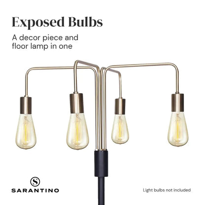 Modern Exposed Bulb 4-arm Industrial Light Floor Lamp