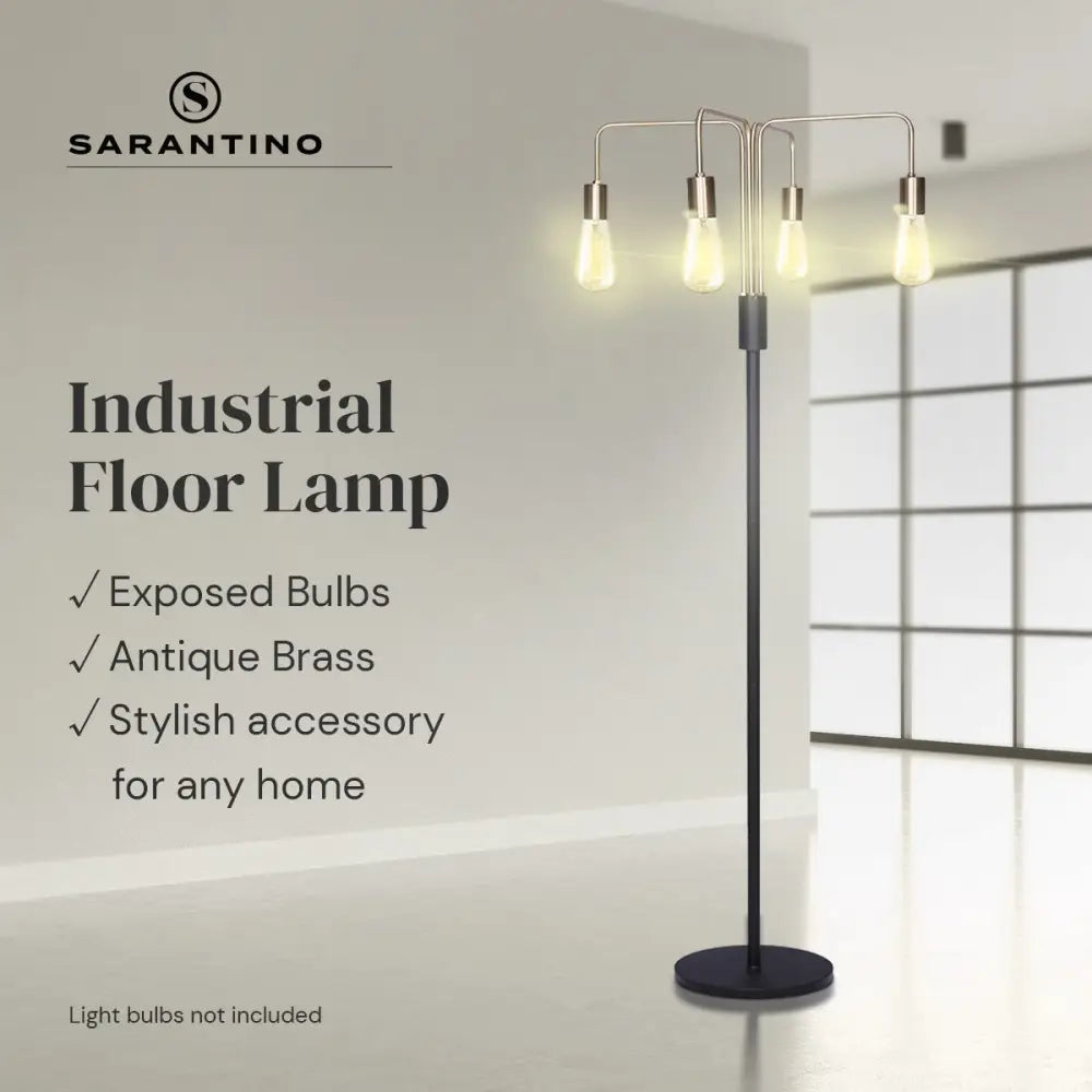 Modern Exposed Bulb 4-arm Industrial Light Floor Lamp