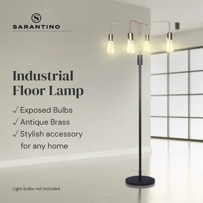 Modern Exposed Bulb 4-arm Industrial Light Floor Lamp