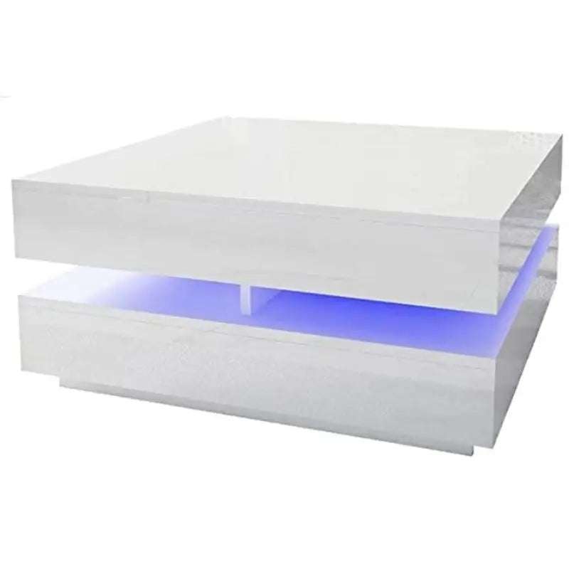 Modern Large High Gloss Coffee Table with Led Lights White