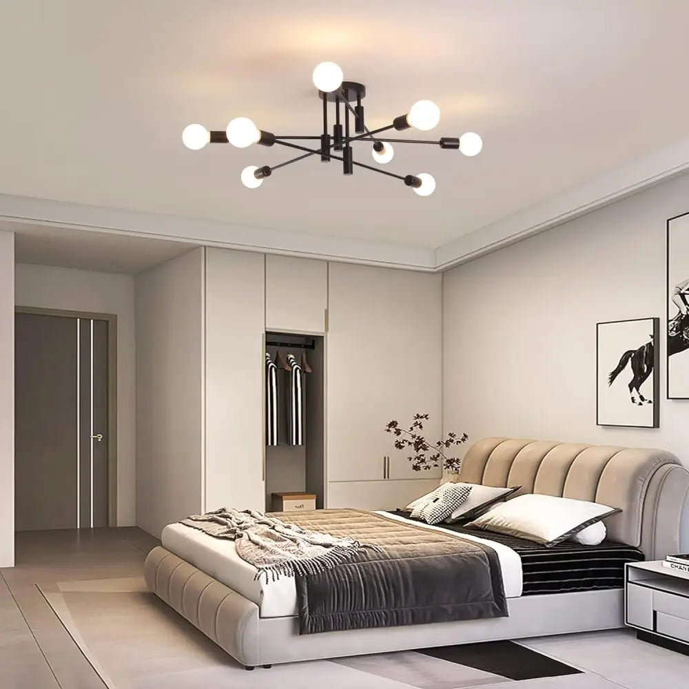 Modern Semi Flush Chandelier 8 Light Black