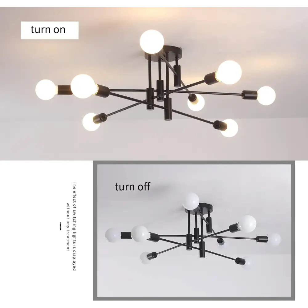 Modern Semi Flush Chandelier 8 Light Black