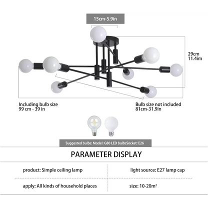 Modern Semi Flush Chandelier 8 Light Black