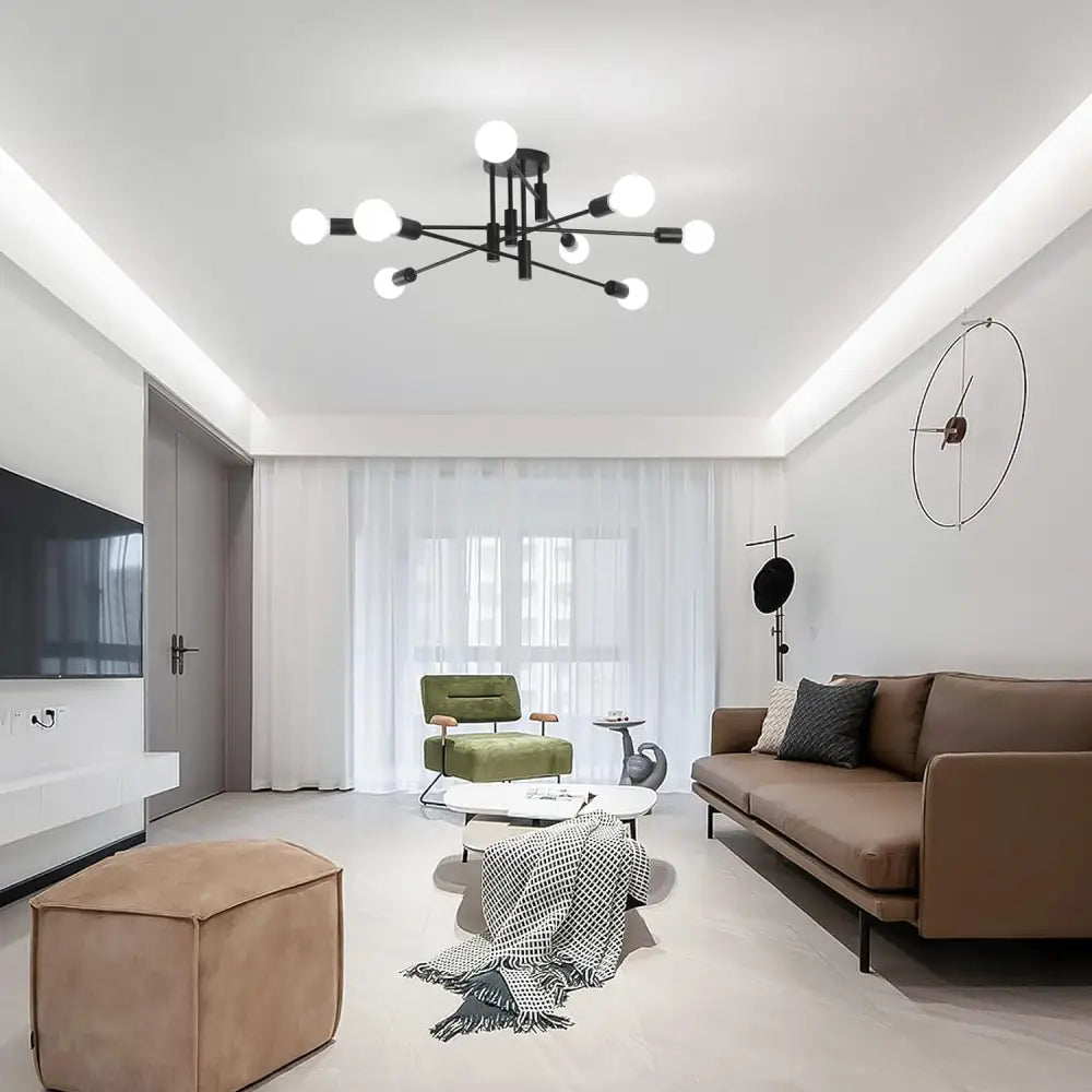 Modern Semi Flush Chandelier 8 Light Black