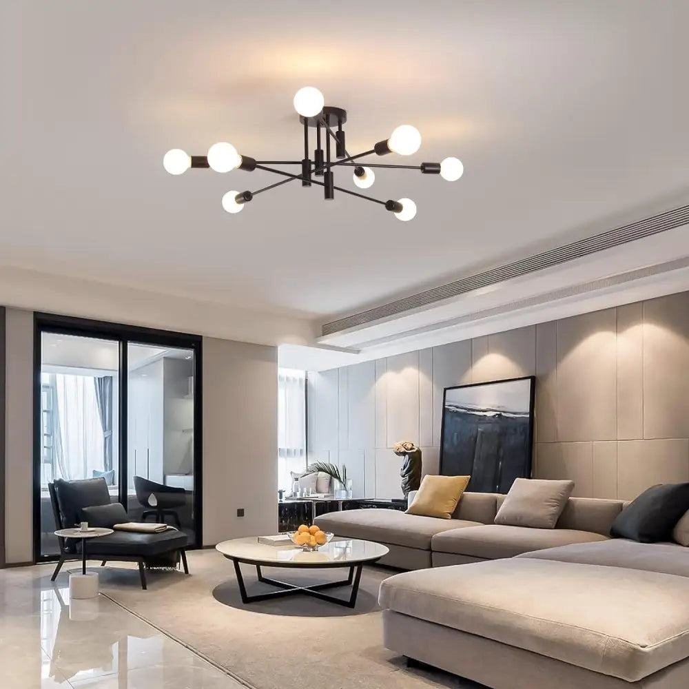 Modern Semi Flush Chandelier 8 Light Black