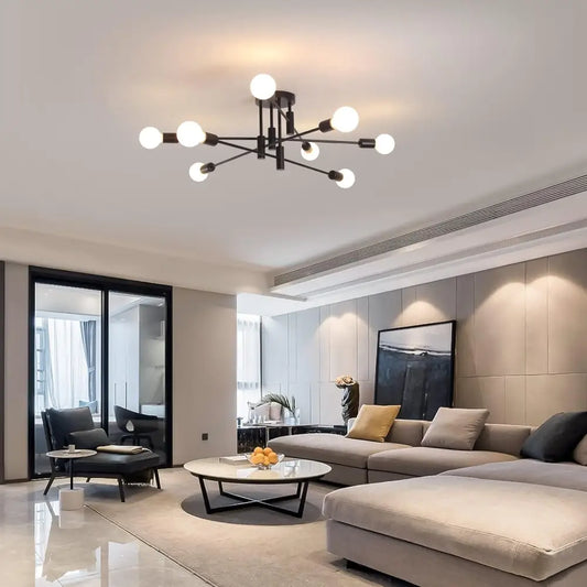 Modern Semi Flush Chandelier 8 Light Black