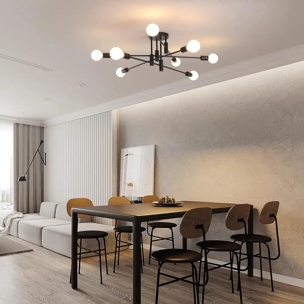 Modern Semi Flush Chandelier 8 Light Black