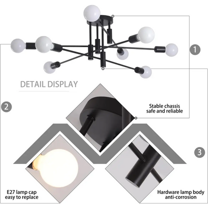 Modern Semi Flush Chandelier 8 Light Black