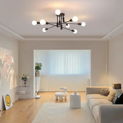 Modern Semi Flush Chandelier 8 Light Black