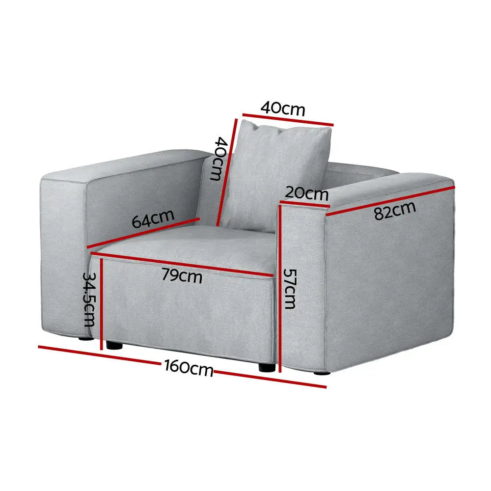 Modular Sofa Chaise Set 1-seater Grey